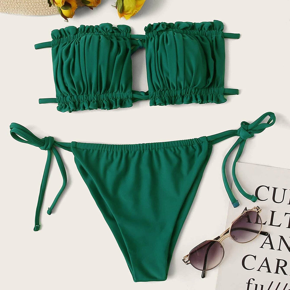 2 Piece Pleated Bandeau Swimsuit Swimwear Mini Thong Bikini Set Bather Swimming Beachwear The Clothing Company Sydney
