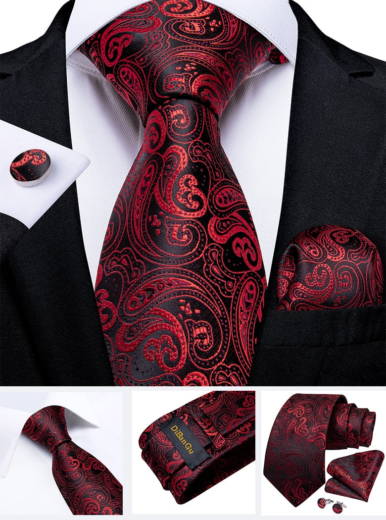 Designer Wedding Men's Tie Red Solid Striped Paisley Neckties For Men Business Hanky Cufflinks Tie Set The Clothing Company Sydney