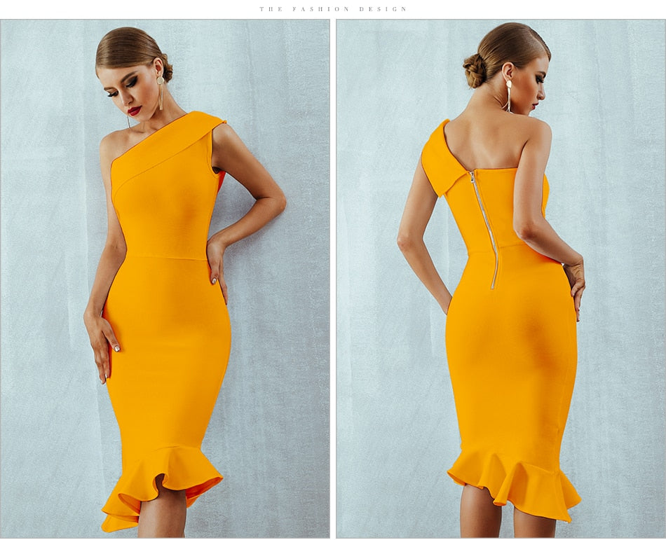 Summer Bandage Dress One Shoulder Sleeveless Ruffles Nightclub Evening Party Mermaid Dresses The Clothing Company Sydney