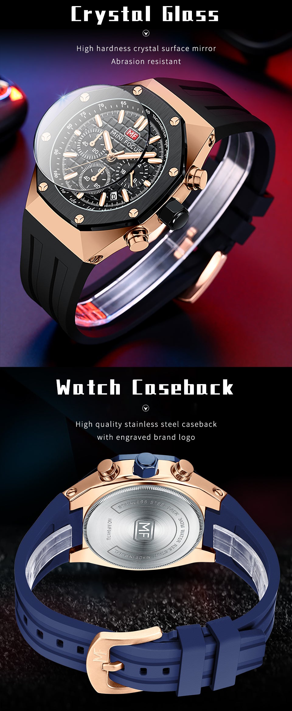 MINI FOCUS Polygon Design Alloy Quartz Wristwatch Luxury Brand Watch Men's High Quality Silicone Chronograph Sports Watch Clothing Company Sydney