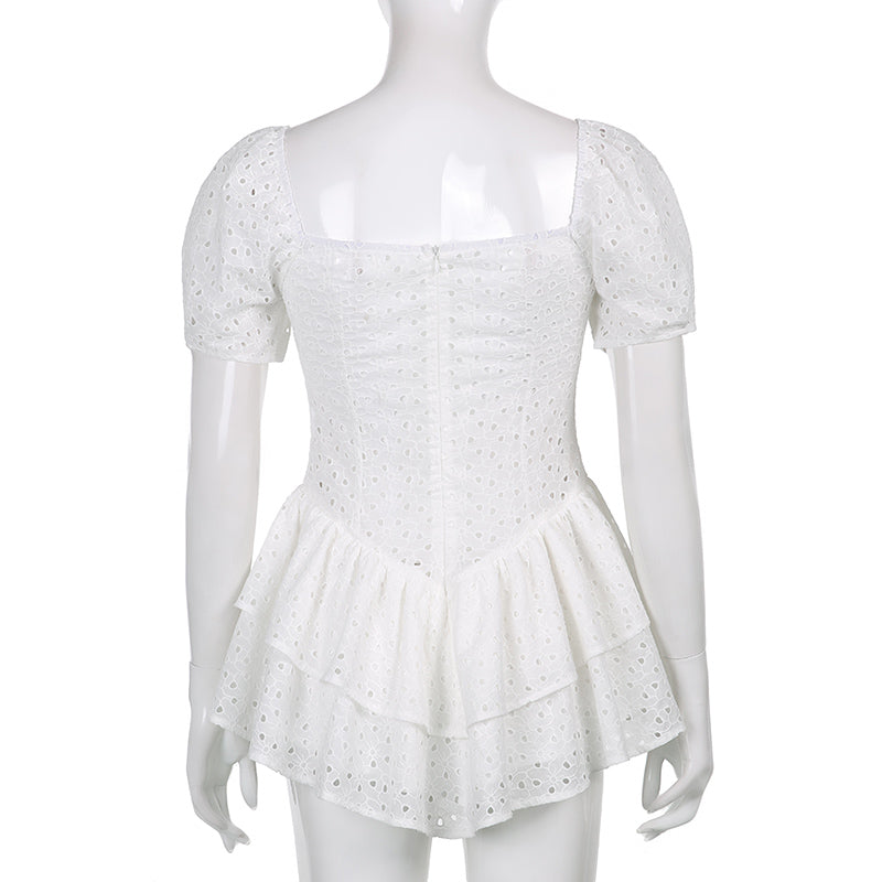 Hook Flower Mini Deep V Neck Vintage Puff Sleeve Short Summer Dress Boho Beach Sundress The Clothing Company Sydney