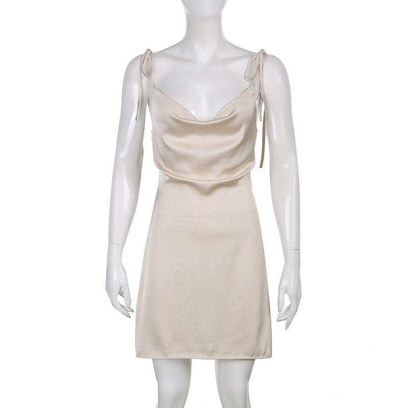 Strappy Solid Satin Backless Sleeveless Casual Dress Mini Sundress Summer Dresses The Clothing Company Sydney