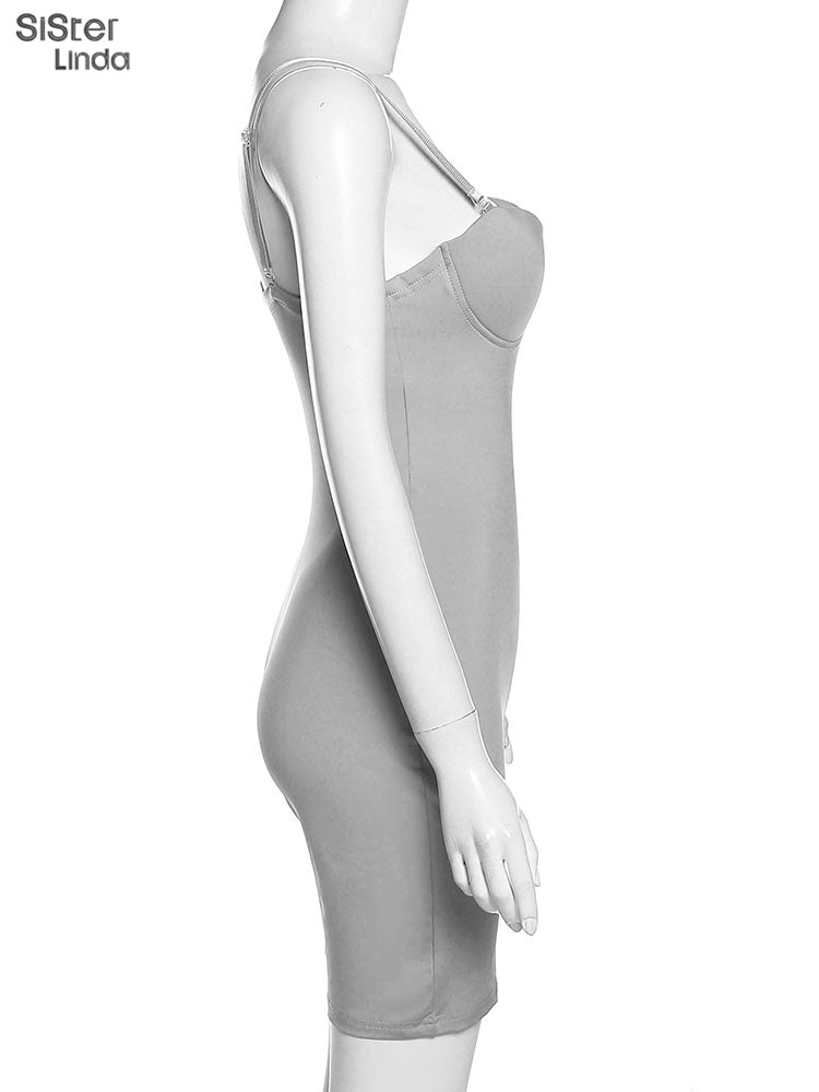 Casual Mesh Bodycon Mini Dress Women Romper  Sleeveless Skinny Stretchy Deep V Neck Party Clubwear Trend Outfit The Clothing Company Sydney