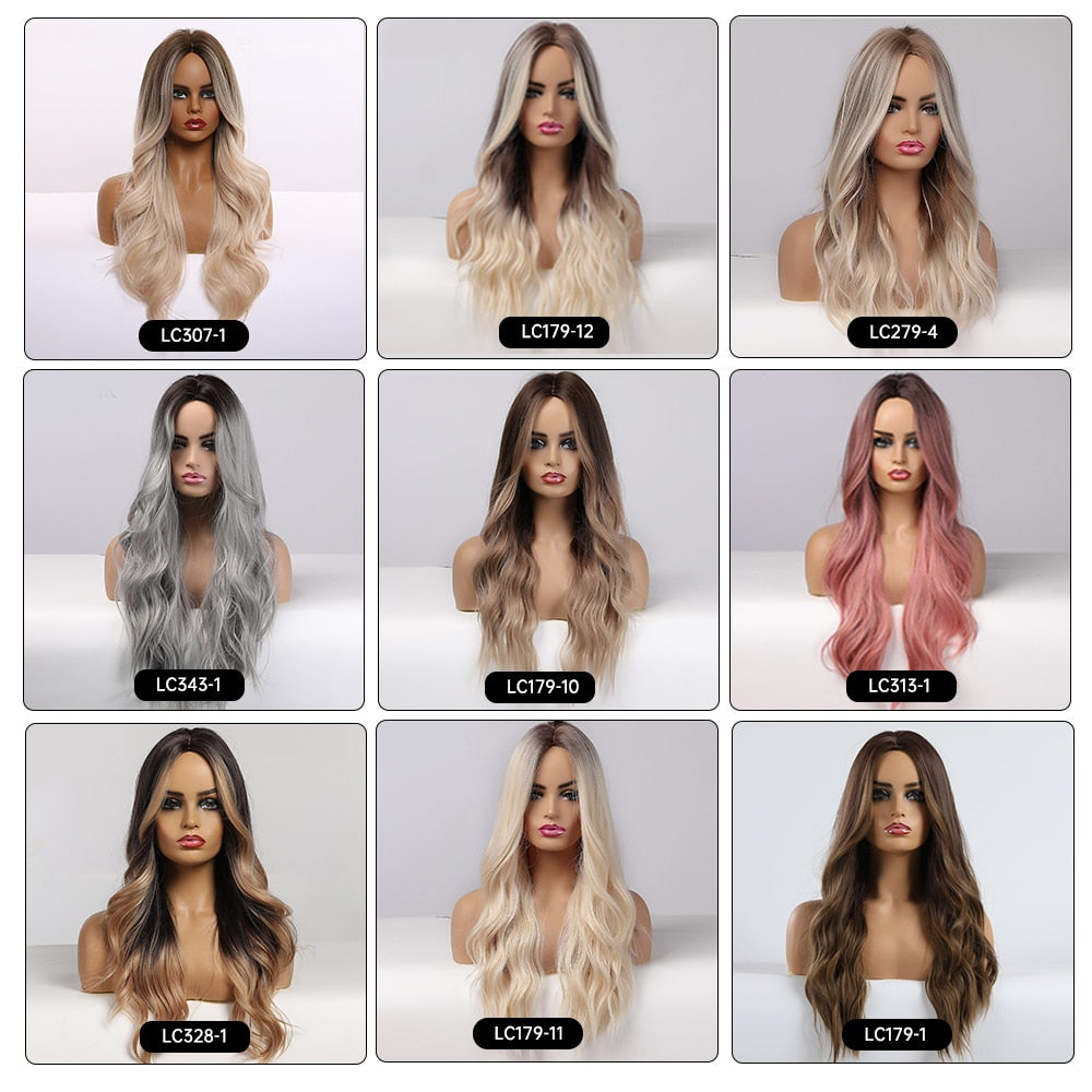 Ombre Brown Light Blonde Platinum Long Wavy Middle Part Hair Wig Cosplay Natural Heat Resistant Synthetic Wig for Women The Clothing Company Sydney
