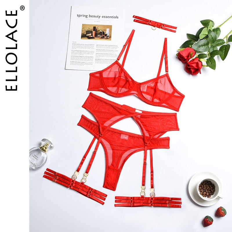 4 Piece Lingerie Underwear Bra Garters Brief Sets Transparent Lace Seamless Panties Set The Clothing Company Sydney