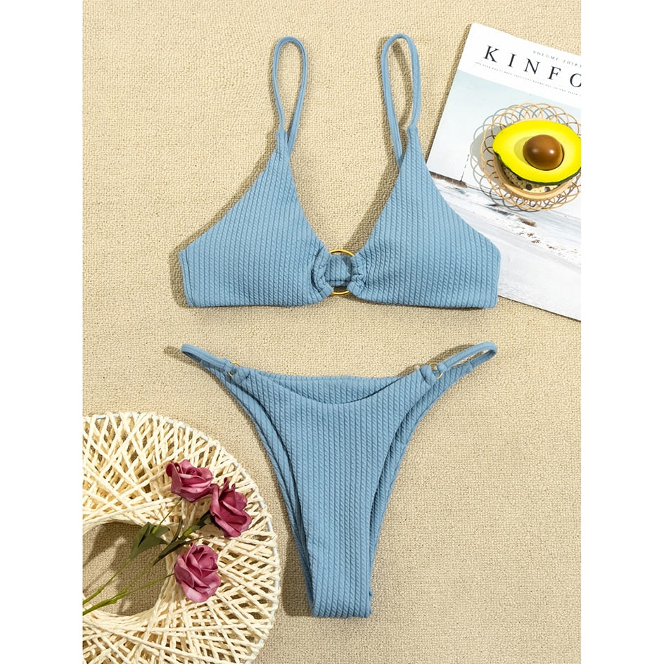 Plain Rib Swimsuit Swimwear Women Thong Bikini Set 2 Piece Beach Wear for Bathing Suit The Clothing Company Sydney