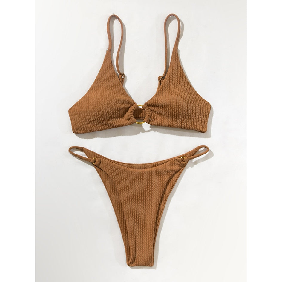 Plain Rib Swimsuit Swimwear Women Thong Bikini Set 2 Piece Beach Wear for Bathing Suit The Clothing Company Sydney