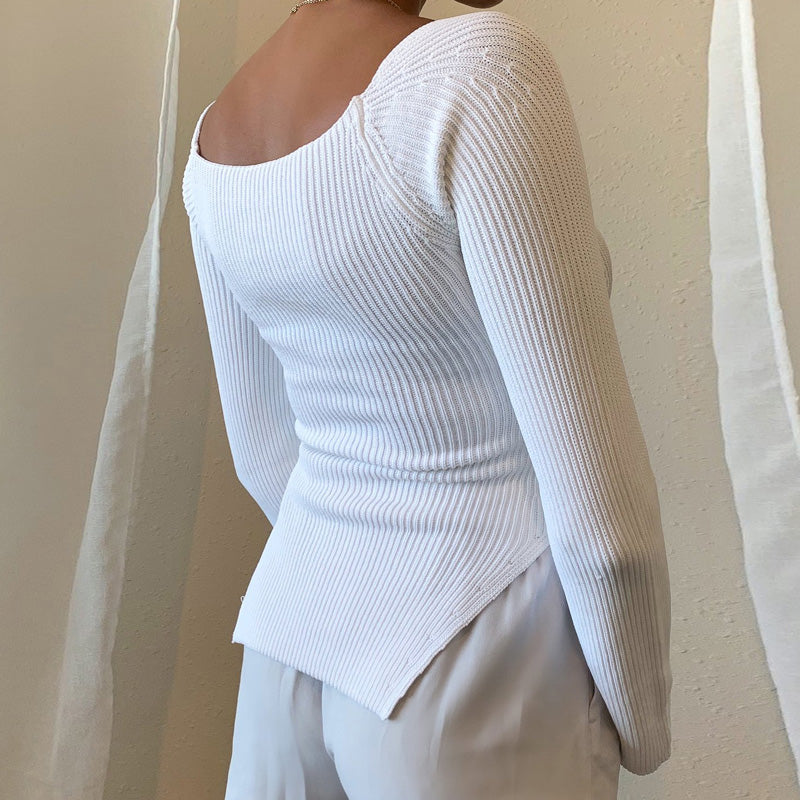 Square Collar Long Sleeve Knitted Pullover Spring Autumn Sweater Winter Top Jumper The Clothing Company Sydney