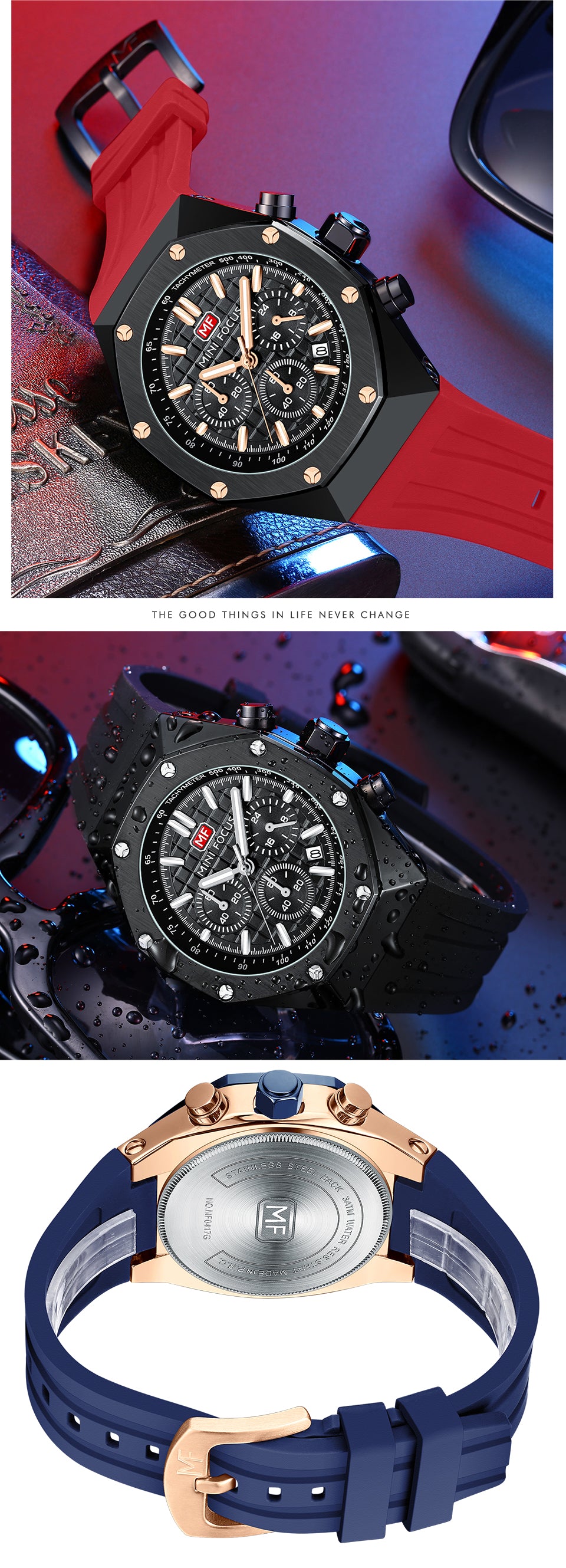 MINI FOCUS Polygon Design Alloy Quartz Wristwatch Luxury Brand Watch Men's High Quality Silicone Chronograph Sports Watch Clothing Company Sydney