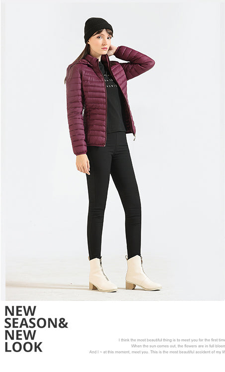 Winter Women Thin Padded Puffer Jacket Coat Short Parka Outdoor Warm Clothing Portable Ultralight  Outerwear The Clothing Company Sydney