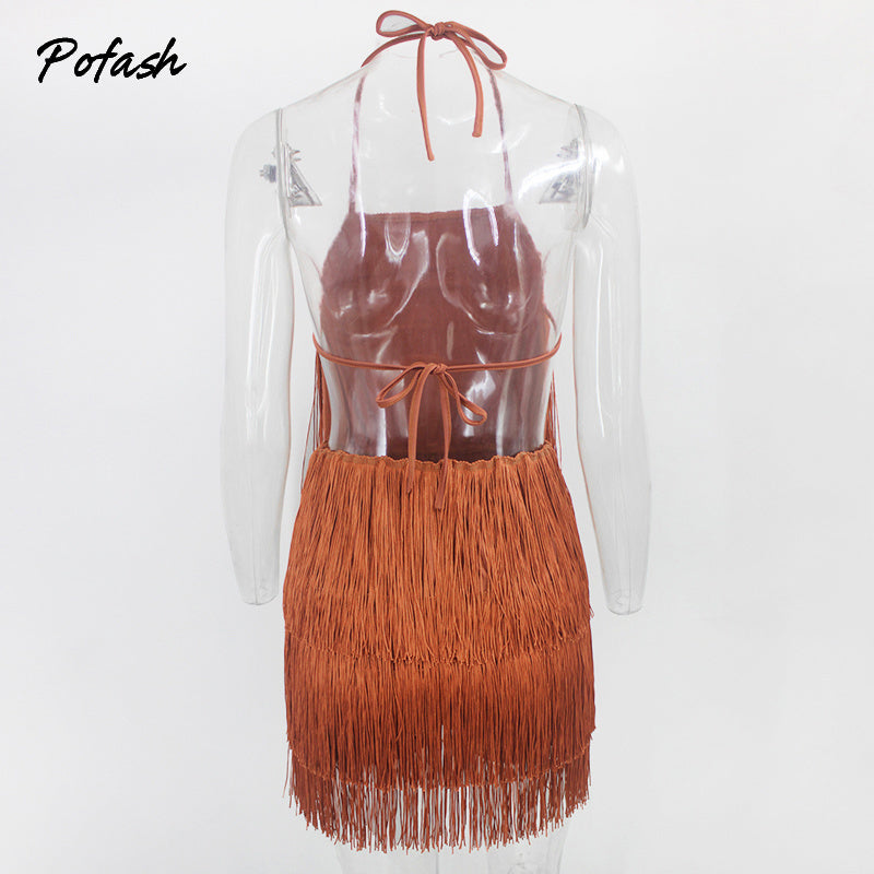 Solid Tassel Backless Playsuits Tie Halter Sleeveless Summer Club Party Rompers Slim Bodycon Jumpsuit The Clothing Company Sydney