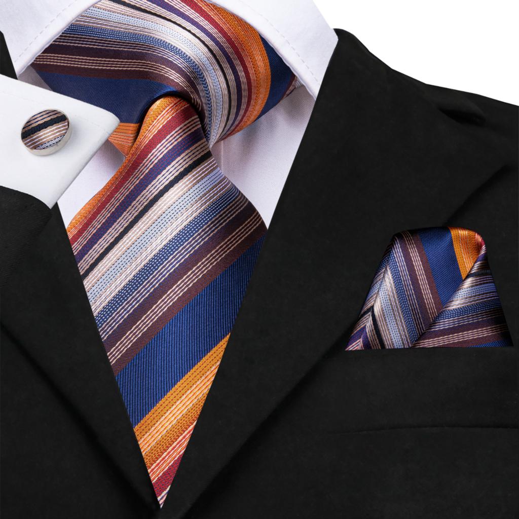 3 Piece Business Classic Blue Black Striped Solid Neck Tie Necktie Pocket Square Cufflinks Wedding Party Silk Tie Set The Clothing Company Sydney