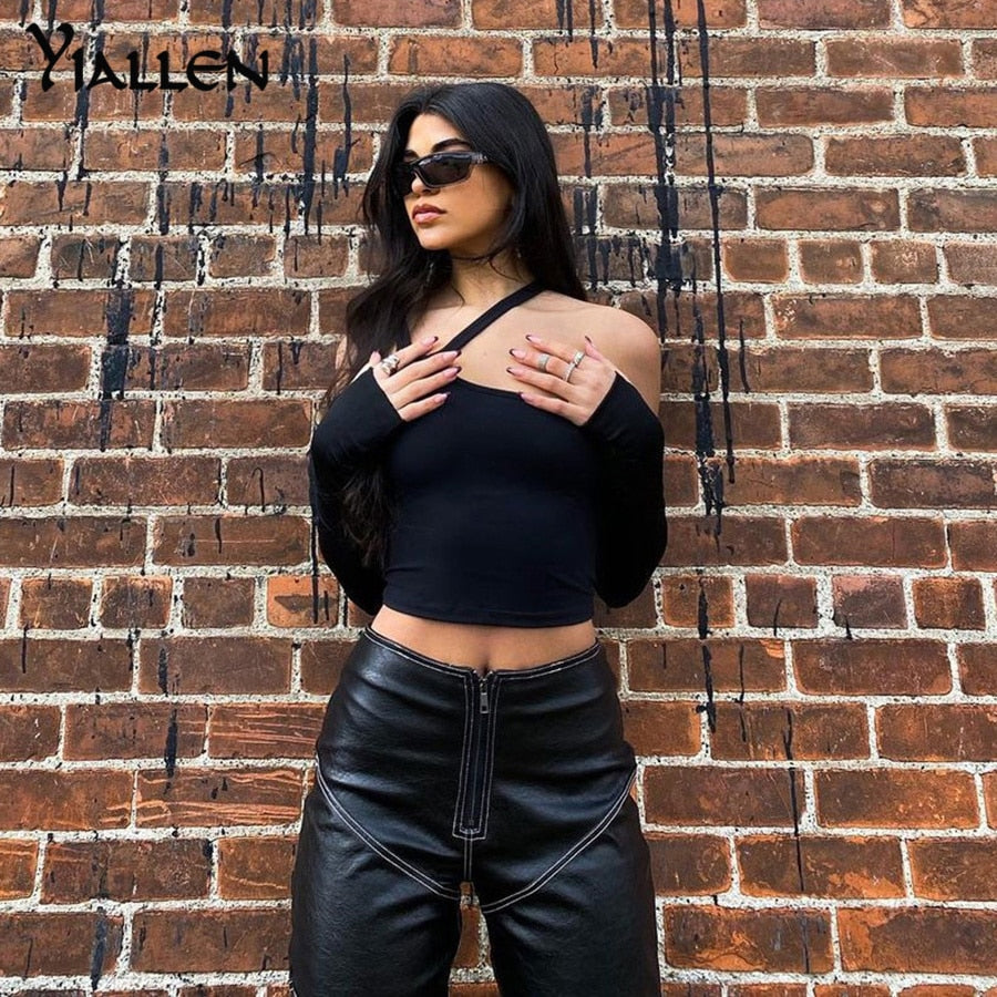 Autumn Fashion Casual Slim Solid Removable Sleeves Halter T Shirt For Women's New Streetwear Wild Basic Top The Clothing Company Sydney