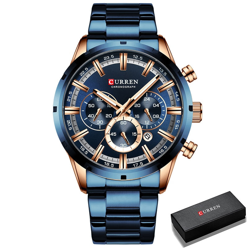 Men's Watch Luxury Sports Quartz Mens Watches Full Steel Waterproof Chronograph Wristwatch The Clothing Company Sydney