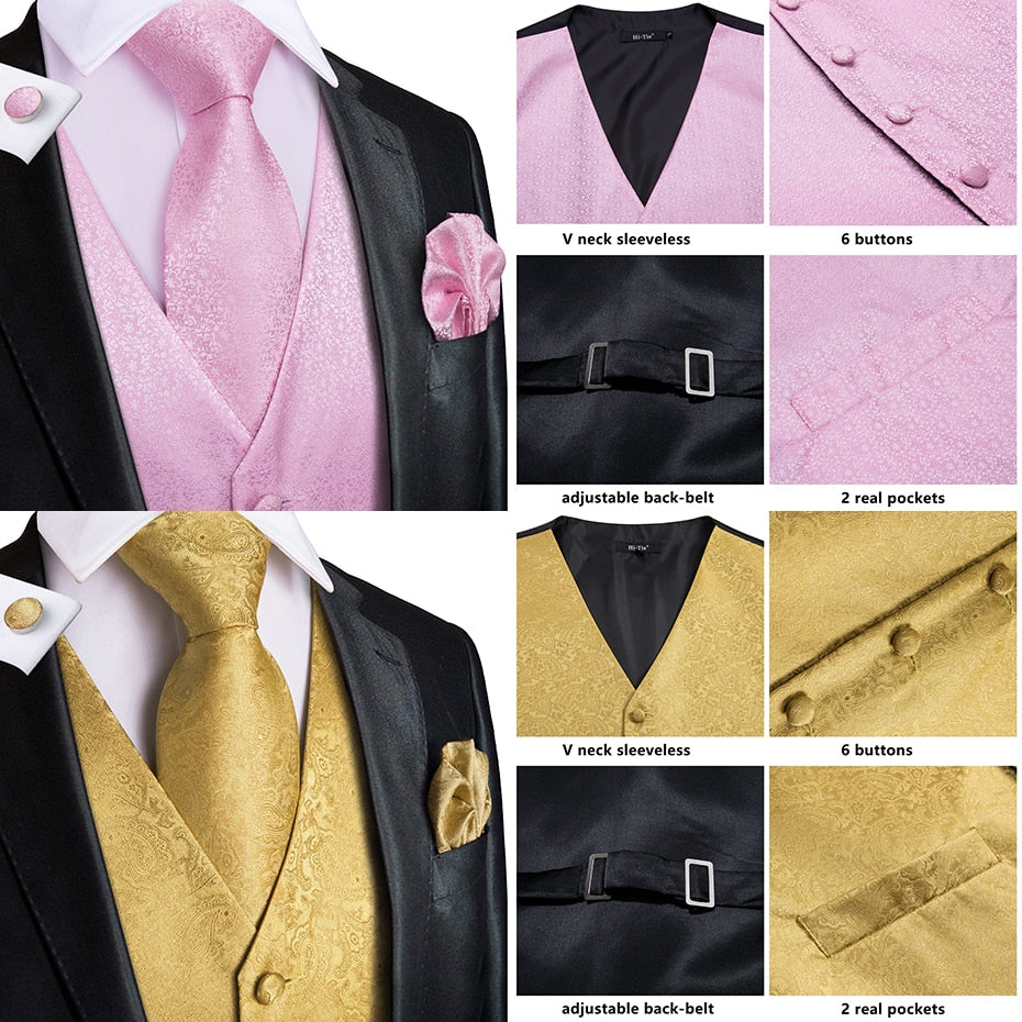 4Piece Mens Vest for Suit Luxury Paisley Floral Plaid Suit Silk Vest and Tie Set Blue Gold Red Sliver Wedding Vest The Clothing Company Sydney