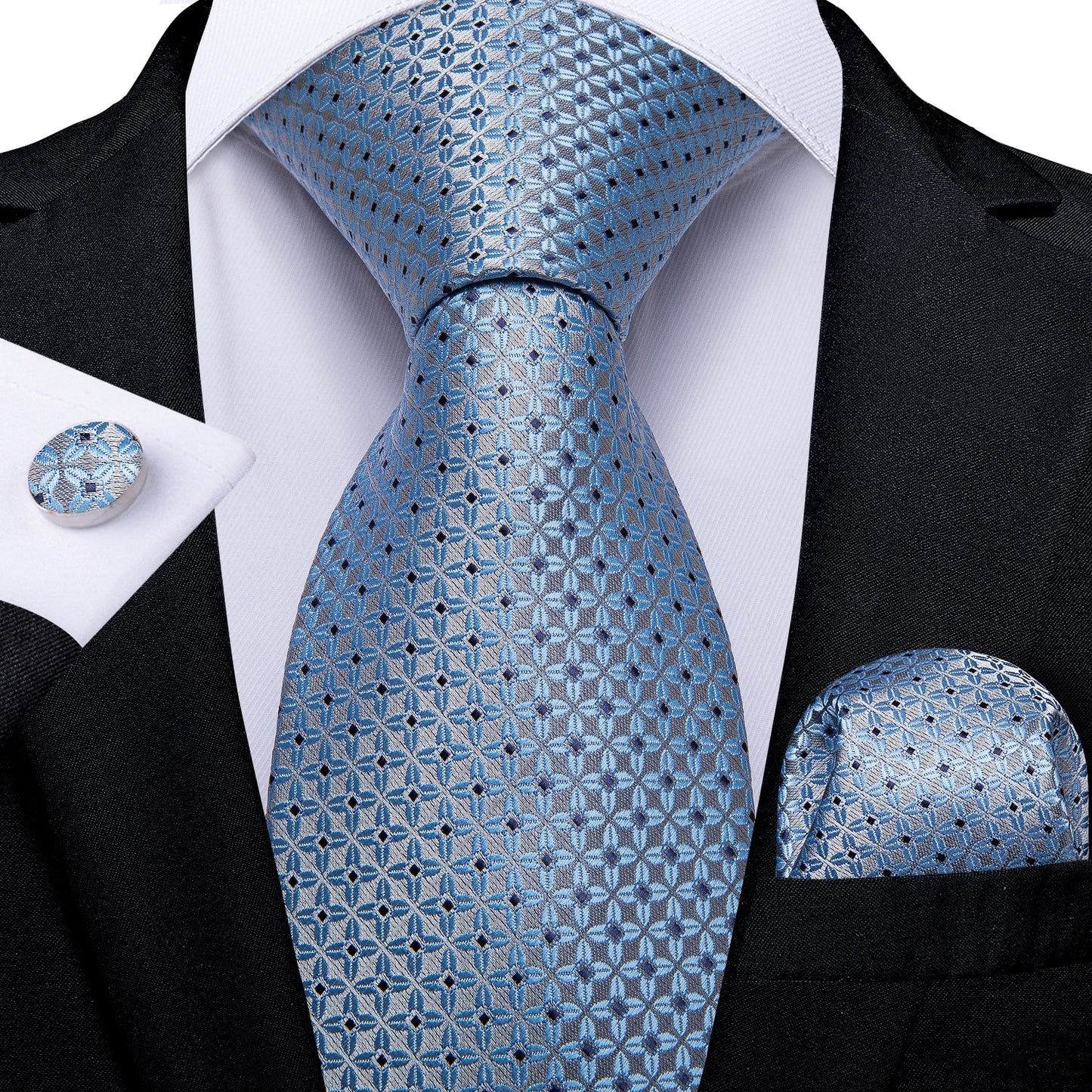 Classic 100% Silk Men's Ties 8cm Blue Plaid Dot Striped Business Necktie Handkerchief Wedding Party Tie Set The Clothing Company Sydney