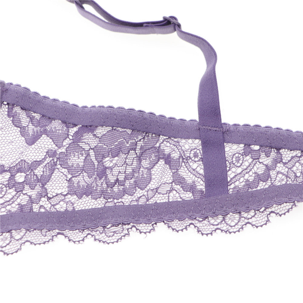 Ultra-Thin Gathered Plus Size Bowknot Floral Underwear Lace Strap Bra + Panties + Garte 3 Piece set The Clothing Company Sydney