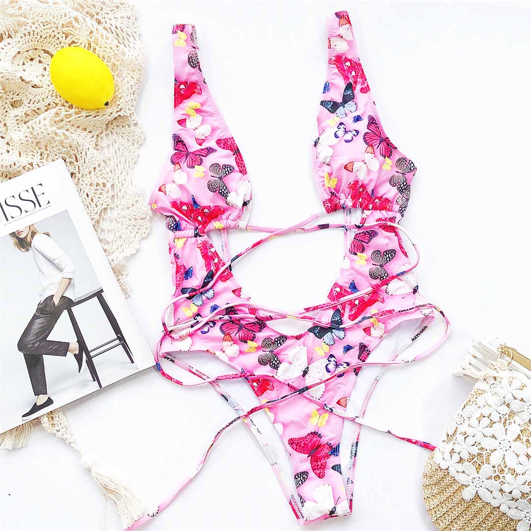 Bandage Wrap Around Tummy Cut Out Deep V Monokini One Piece Swimsuit Swimwear Bather Bathing Suit