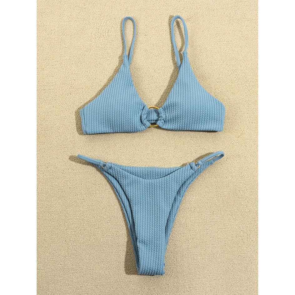 Plain Rib Swimsuit Swimwear Women Thong Bikini Set 2 Piece Beach Wear for Bathing Suit The Clothing Company Sydney