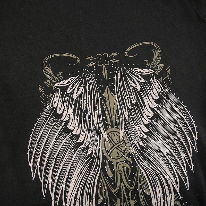 Gothic Grunge Fairycore Wings Printed Graphic Zipper Hooded Bodycon Dark Academia Autumn Mini Dresses Y2K Dress The Clothing Company Sydney