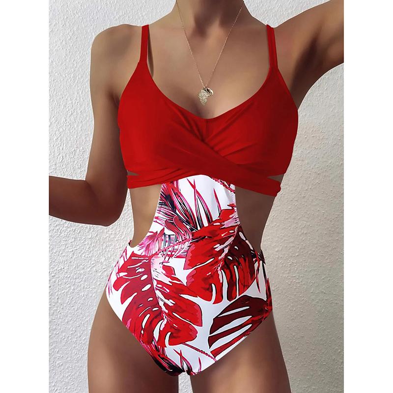 Printed One Piece Bikini Swimsuit Stitching Triangle Swimwear Push Up Monokini Bathing Suit Summer Beachwear The Clothing Company Sydney