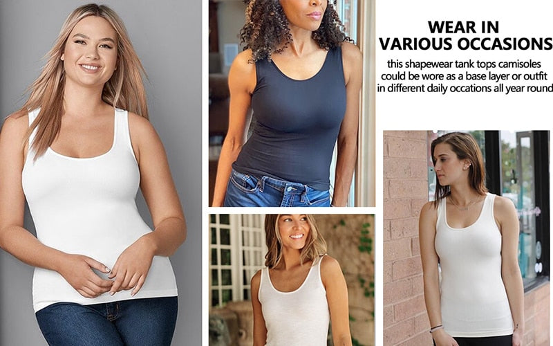 Tank Top Shapewear with Built in Bra Shelf Bra Casual Wide Strap Basic Camisole Sleeveless Top Shaper with Removable Bra The Clothing Company Sydney