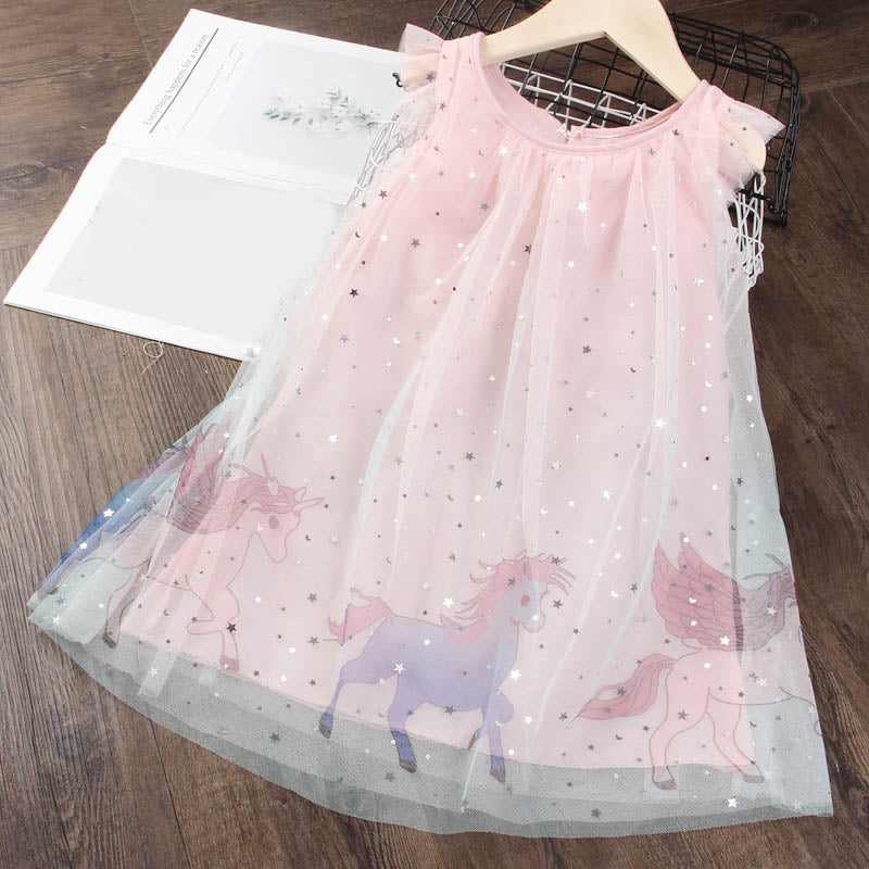 Kids Dresses for Girls Sleeveless Dress Sequined Party Costume Mesh Summer Puffy Rainbow Children Dress The Clothing Company Sydney