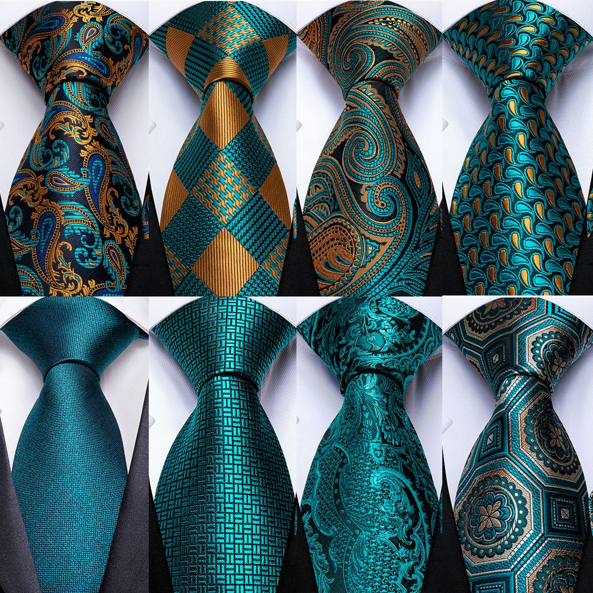 Men's Tie Teal Green Paisley Novelty Design Silk Wedding Tie for Men Handky cufflink Tie Set Party Business Fashion Set The Clothing Company Sydney