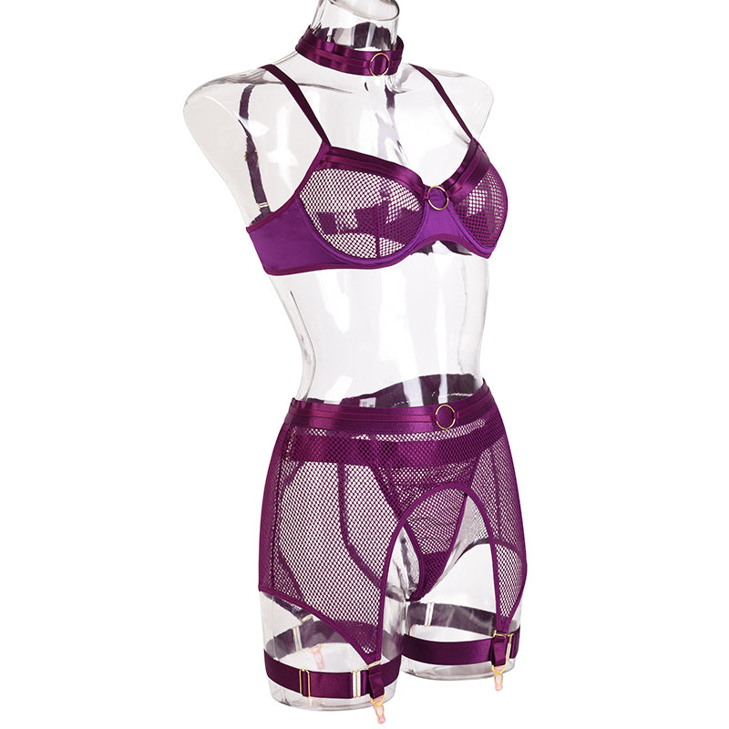 Four-Piece Set Erotic Lingerie Transparent Bra Kit Push Up See Through Lace Mesh Seamless Underwear Garters The Clothing Company Sydney