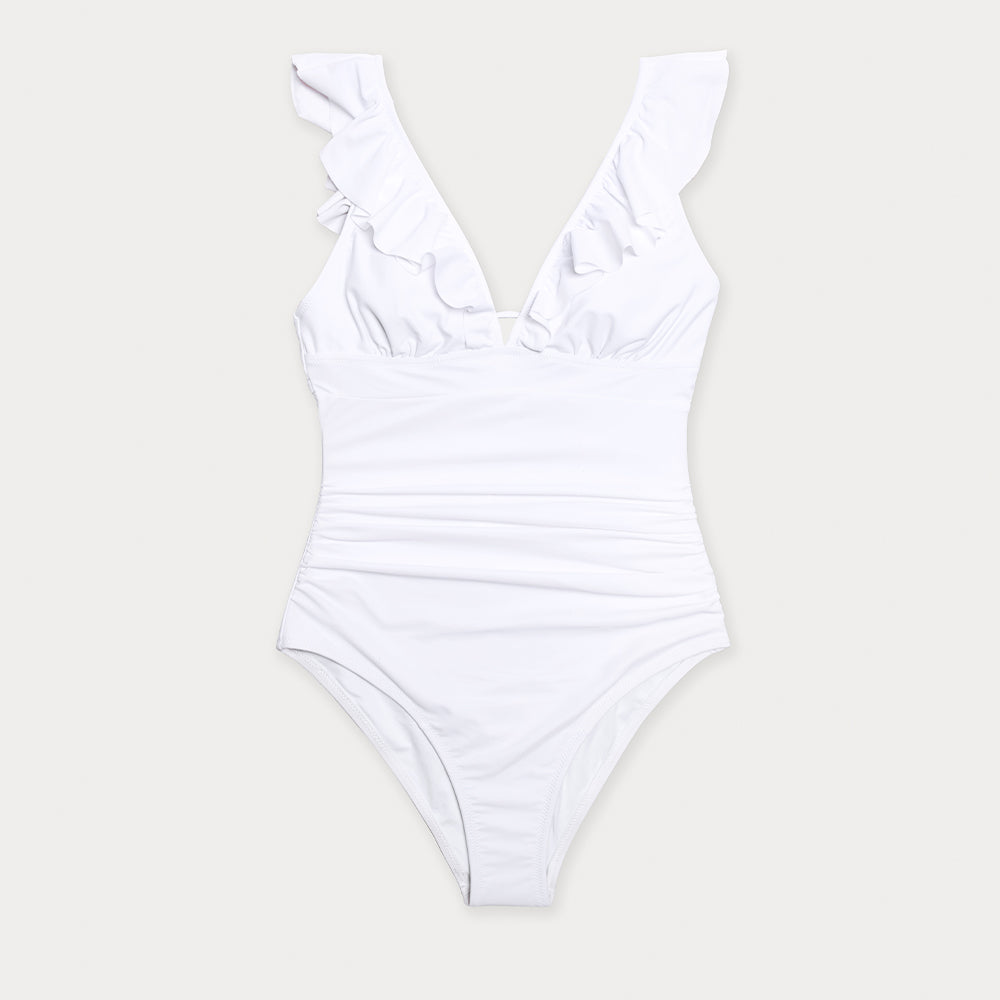 Solid Black Ruffled One-piece Swimsuit Lace Up Monokini Swimwear Beach Bathing Suits The Clothing Company Sydney