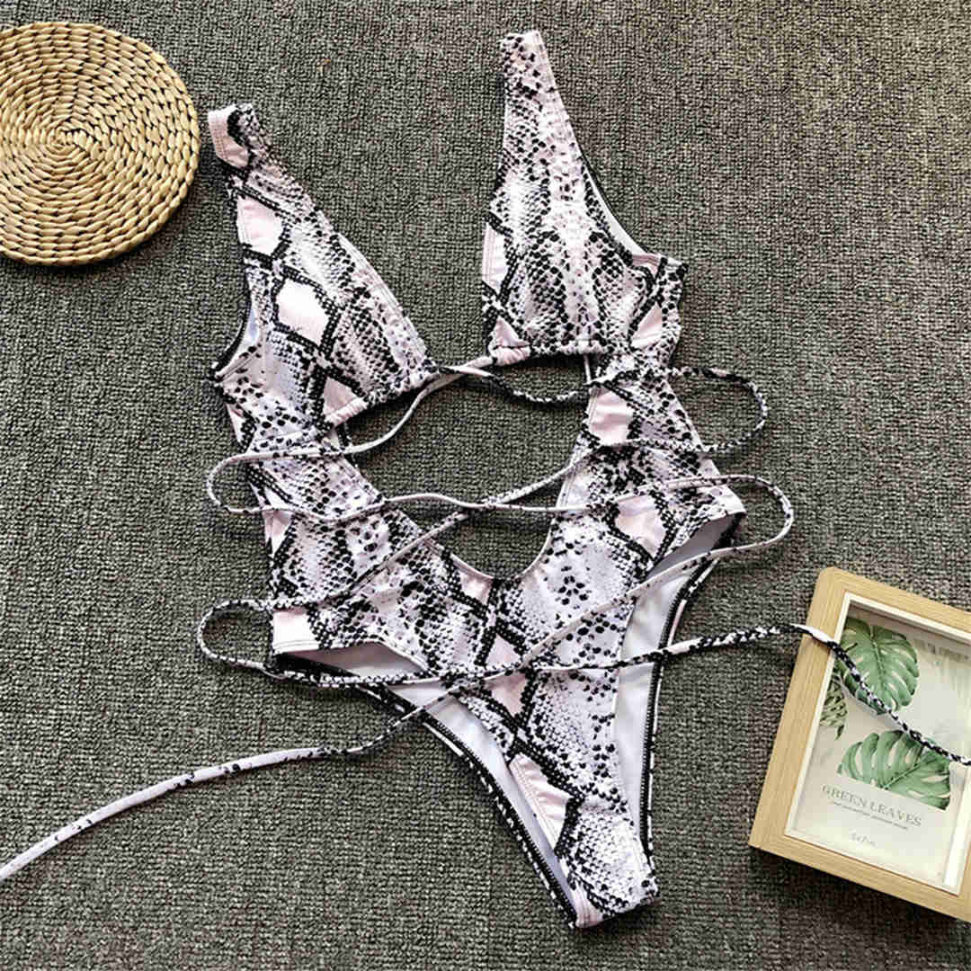Bandage Wrap Around Tummy Cut Out Deep V Monokini One Piece Swimsuit Swimwear Bather Bathing Suit