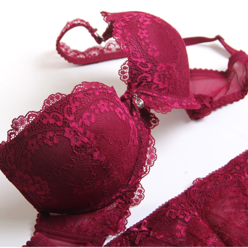 2 Piece underwear Set Lace Push-up Bra And Panty Sets Bow Comfortable Brassiere Bra Adjustable Deep V Lingerie The Clothing Company Sydney