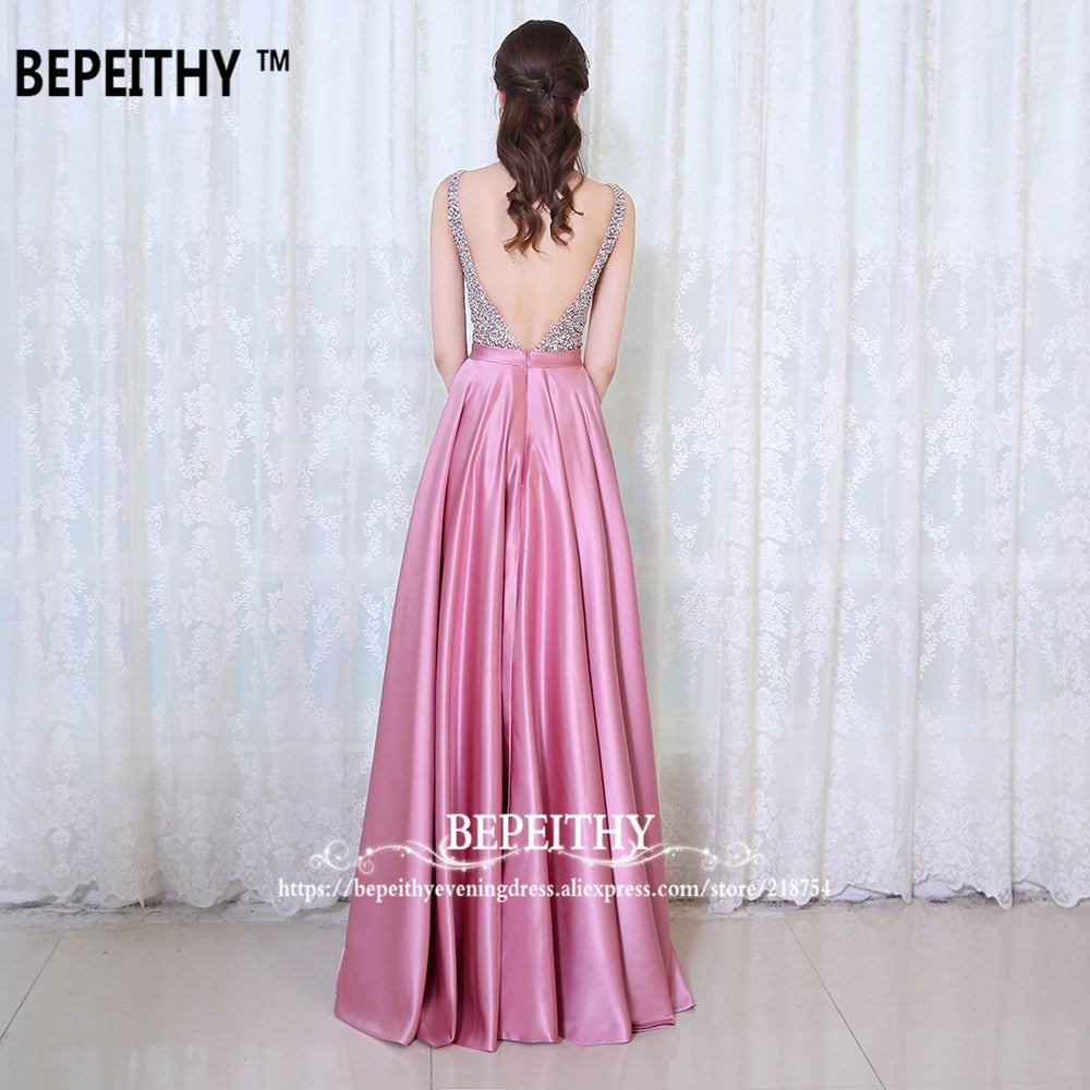 V-Neck Beads Bodice Open Back A Line Long Evening Dress Party Elegant Prom Gowns The Clothing Company Sydney