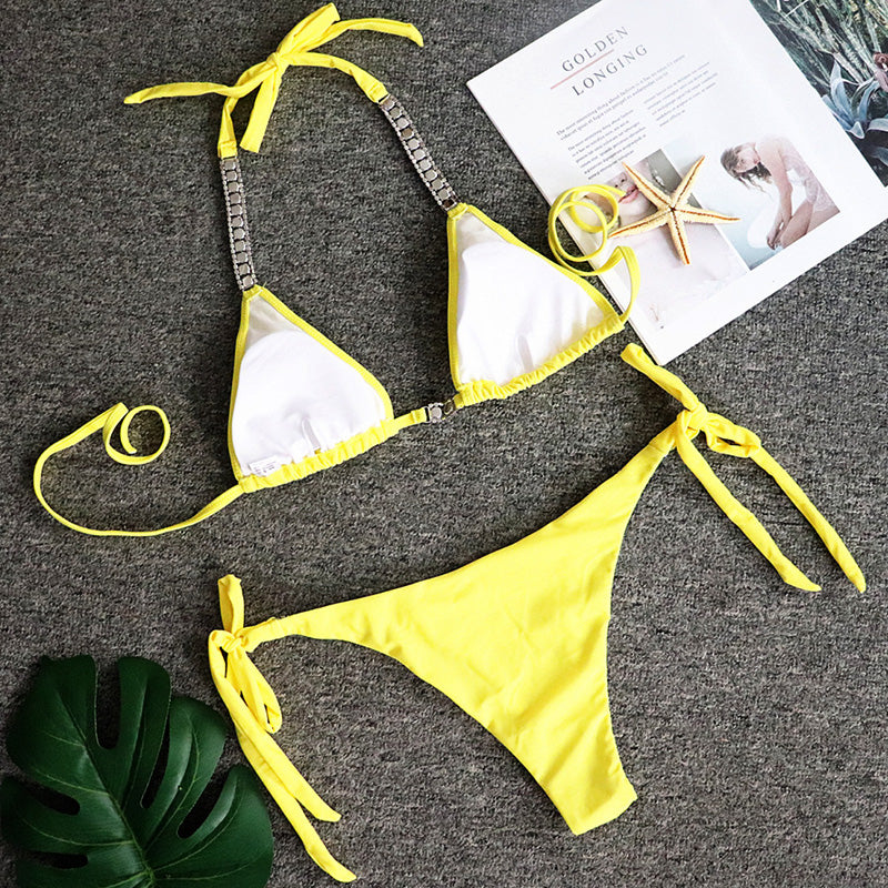 Crystal Diamond Bandeau Swimsuit Halter Swimwear Two piece Bikini Rhinestone Push up Bathing Suit Clothing Company Sydney