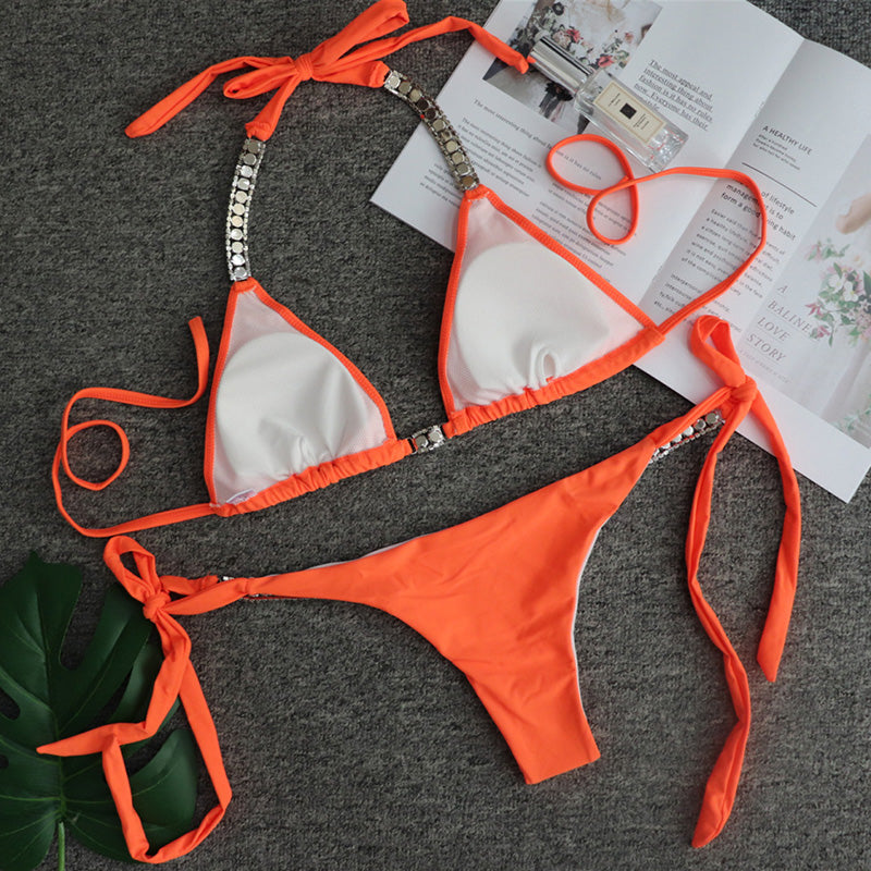 Crystal Diamond Bandeau Swimsuit Halter Swimwear Two piece Bikini Rhinestone Push up Bathing Suit Clothing Company Sydney