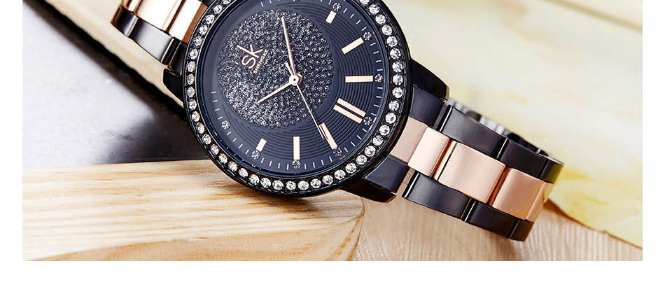 Rose Gold Japanese Quartz Watch Crystal Luxury Black Women's Watch With 6 Months Warranty The Clothing Company Sydney