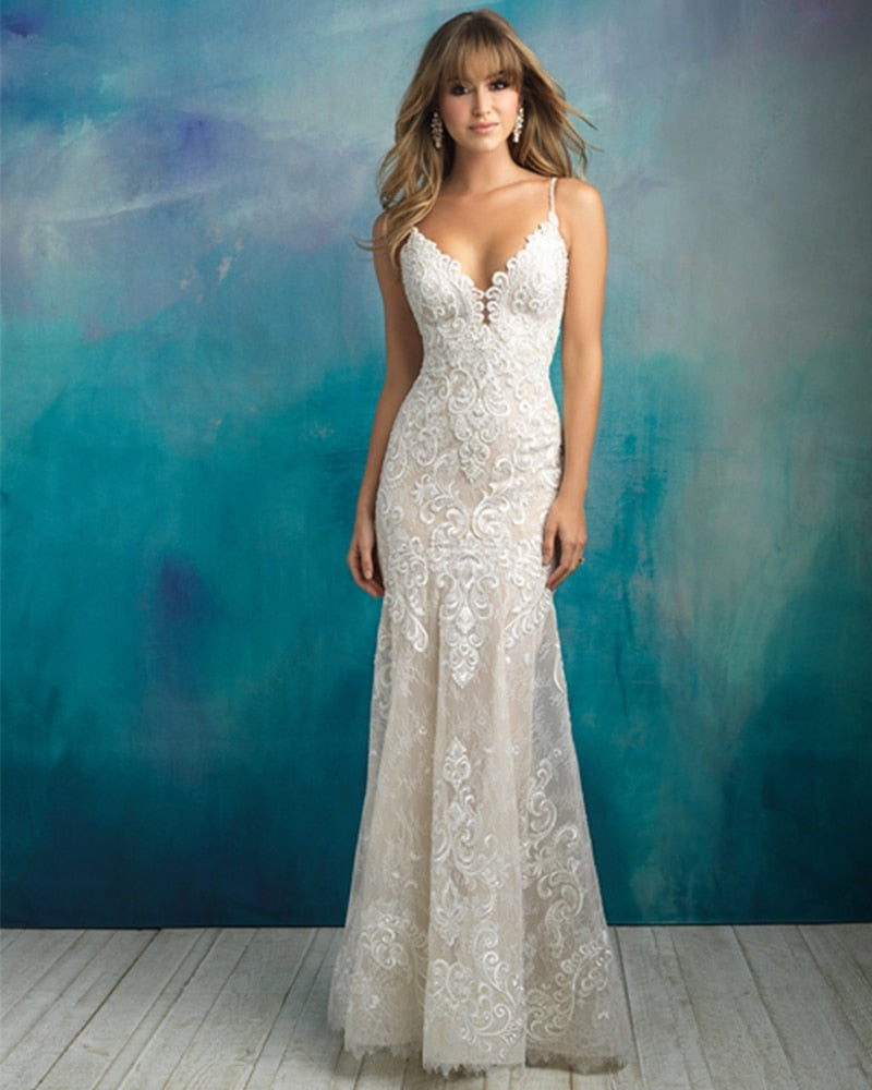 Spaghetti Straps V-neck Backless Beading Appliques Lace Mermaid Bridal Wedding Dress The Clothing Company Sydney