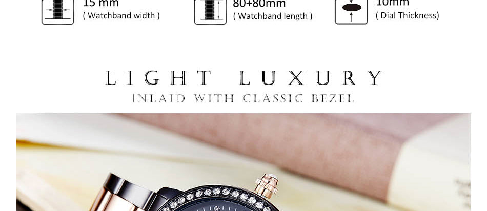 Rose Gold Japanese Quartz Watch Crystal Luxury Black Women's Watch With 6 Months Warranty The Clothing Company Sydney