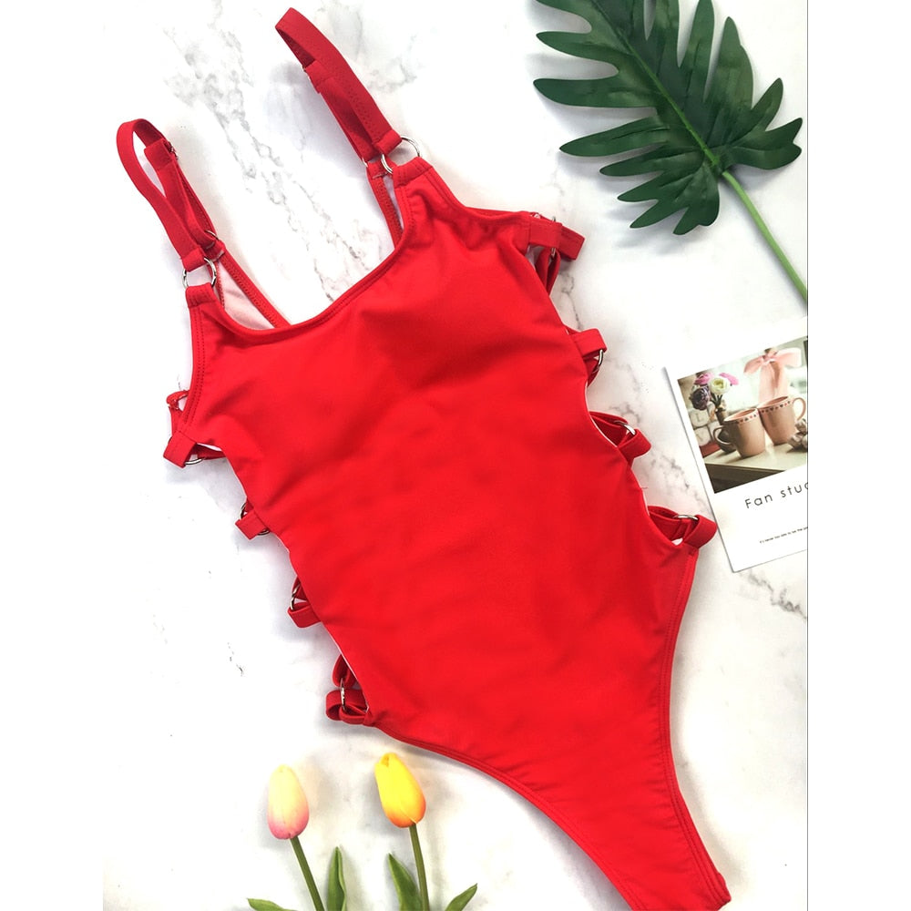 Hollow Out Women Swimwear One Piece Swimsuit High Cut Monokini Bather Rings Bathing Suit Swim Bodysuit Beachwear The Clothing Company Sydney