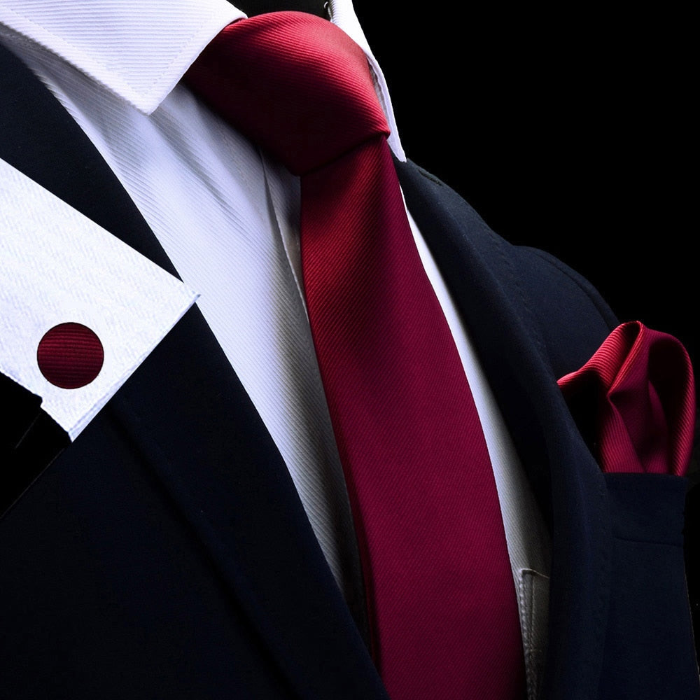 3 Piece Men's Silk Tie Set 8cm Ties Handkerchief Cufflinks Sets Red Gold Purple Necktie for Men Wedding Gift The Clothing Company Sydney