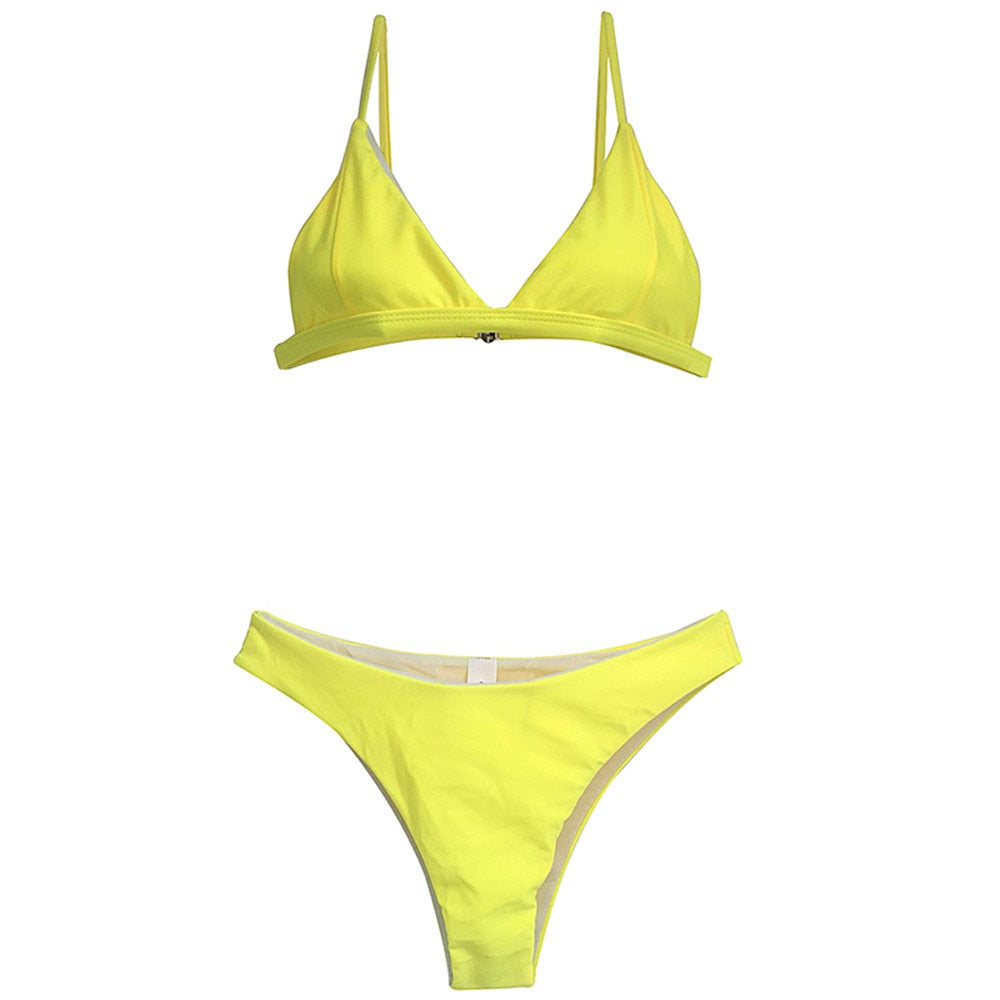 Summer Solid Beach Swimsuit Swimsuits Halter Swimwear Swimsuit Thong Bikini Sets Orange Pink Yellow The Clothing Company Sydney