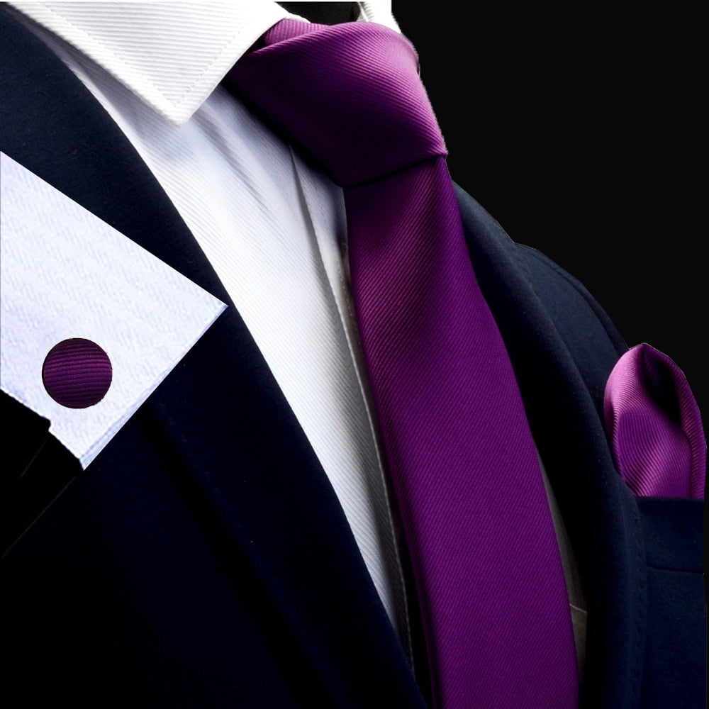 3 Piece Men's Silk Tie Set 8cm Ties Handkerchief Cufflinks Sets Red Gold Purple Necktie for Men Wedding Gift The Clothing Company Sydney