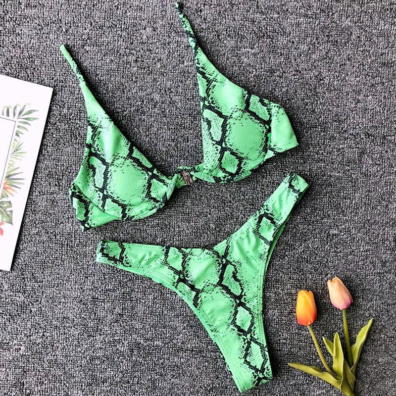 Neon V-bar Underwired Bikini Ribbed Swimsuit Women Thong Swimwear Two-pieces Bikini set Push up Bathing Suit The Clothing Company Sydney