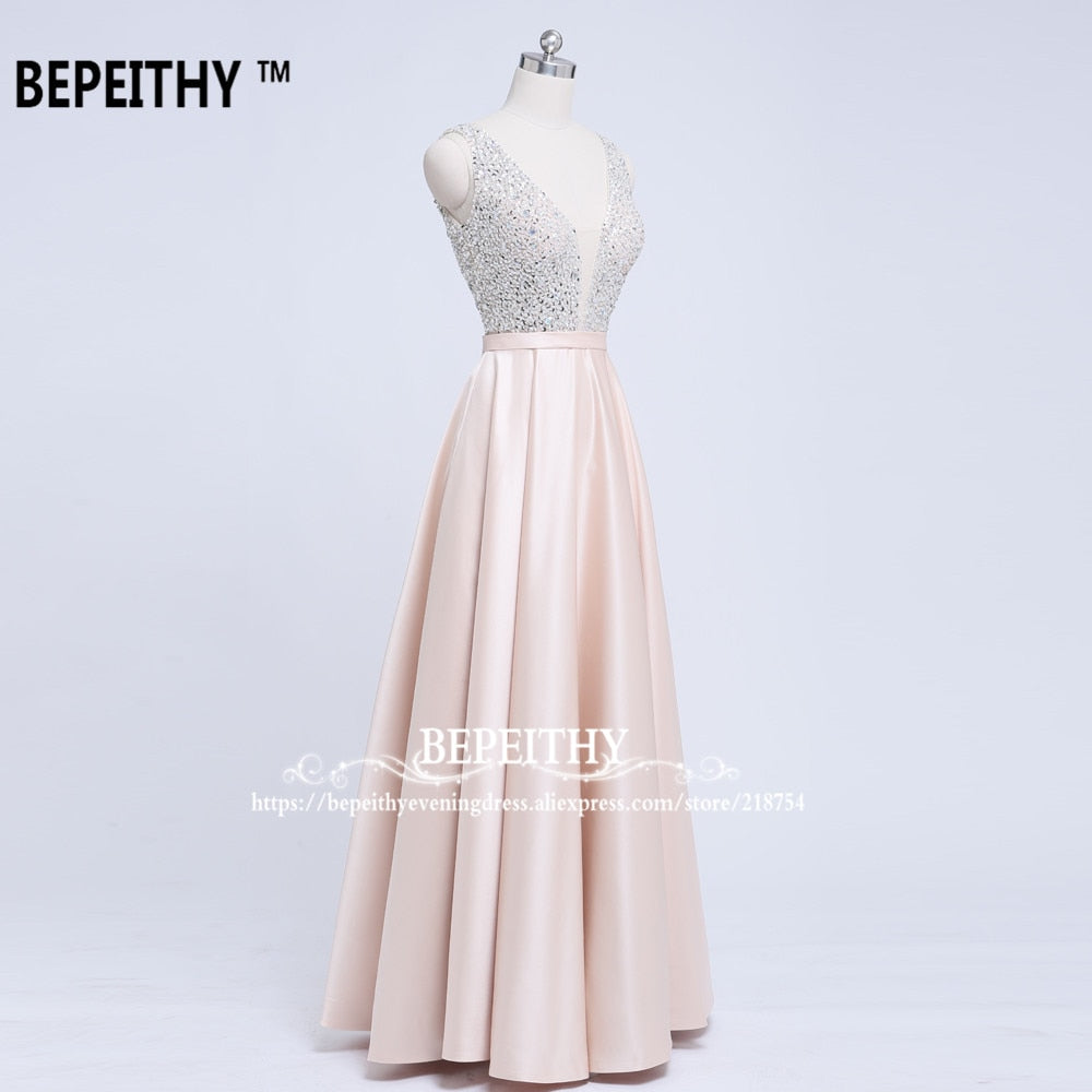 V-Neck Beads Bodice Open Back A Line Long Evening Dress Party Elegant Prom Gowns The Clothing Company Sydney