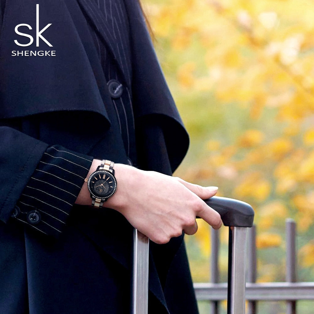 Rose Gold Japanese Quartz Watch Crystal Luxury Black Women's Watch With 6 Months Warranty The Clothing Company Sydney