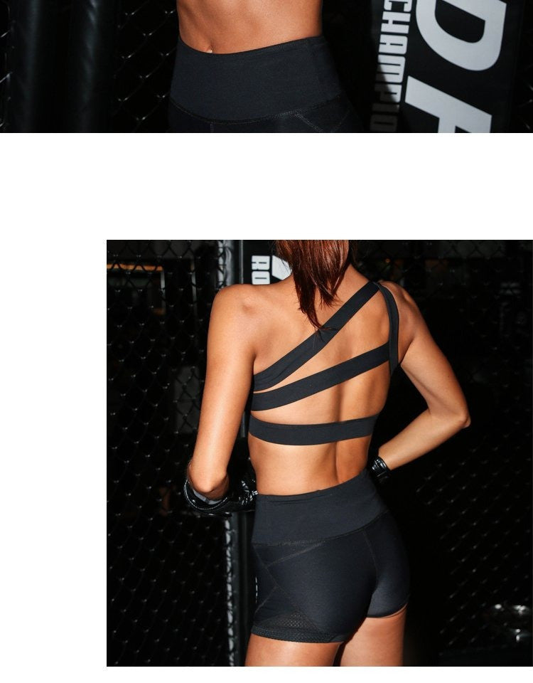 Oblique One Shoulder Strap Ladies Sports Bra Hollow out Back Lines Strenuous Exercise fitness bra Tops The Clothing Company Sydney