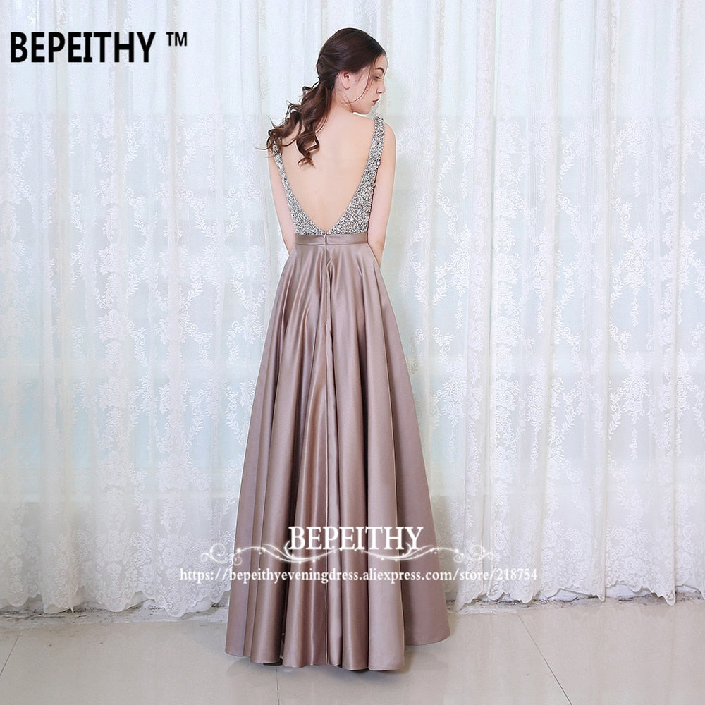 V-Neck Beads Bodice Open Back A Line Long Evening Dress Party Elegant Prom Gowns The Clothing Company Sydney