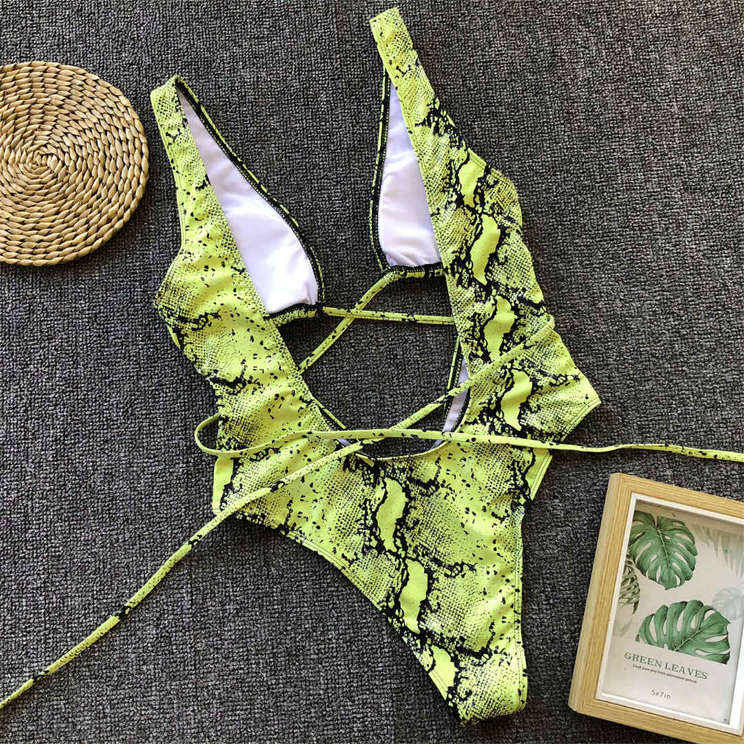 Bandage Wrap Around Tummy Cut Out Deep V Monokini One Piece Swimsuit Swimwear Bather Bathing Suit