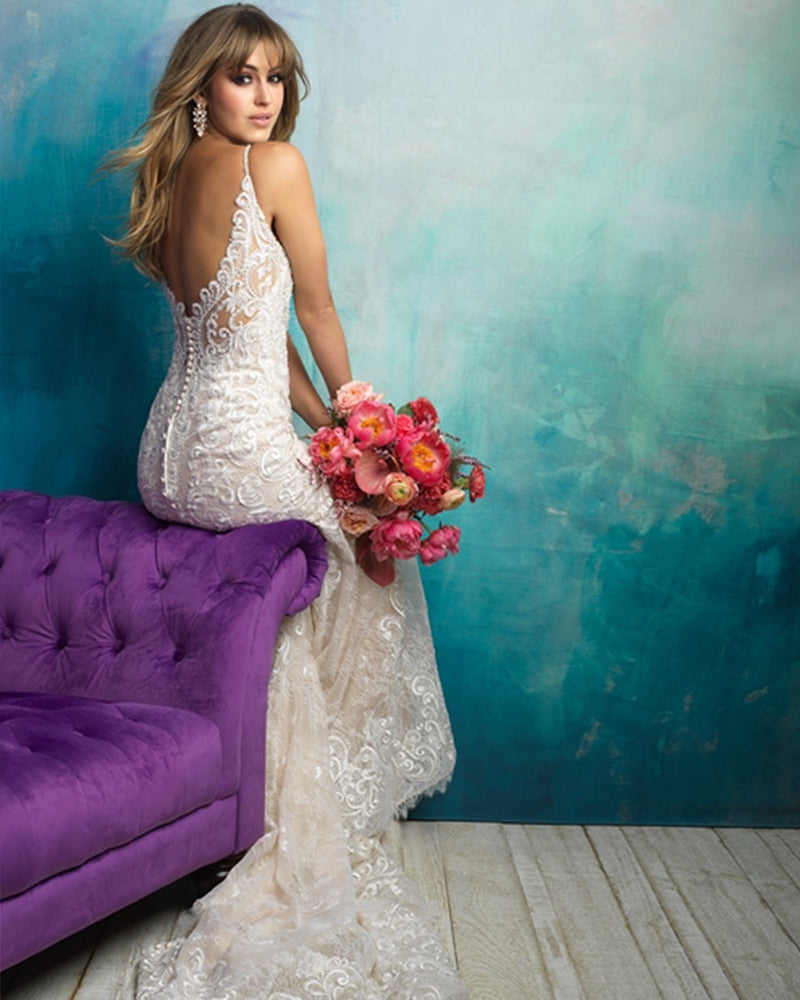 Spaghetti Straps V-neck Backless Beading Appliques Lace Mermaid Bridal Wedding Dress The Clothing Company Sydney