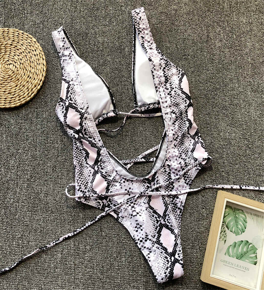 Bandage Wrap Around Tummy Cut Out Deep V Monokini One Piece Swimsuit Swimwear Bather Bathing Suit